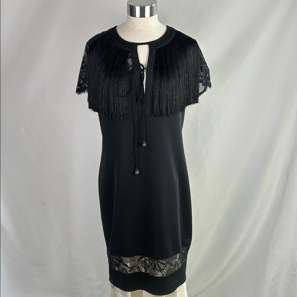 Tadaschi Blk w Fringe Trim Dress